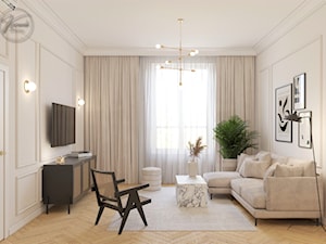 Mieszkanie na wynajem w beżu z dodatkiem czerni - Salon, styl nowoczesny - zdjęcie od Kierunek na Wnętrza