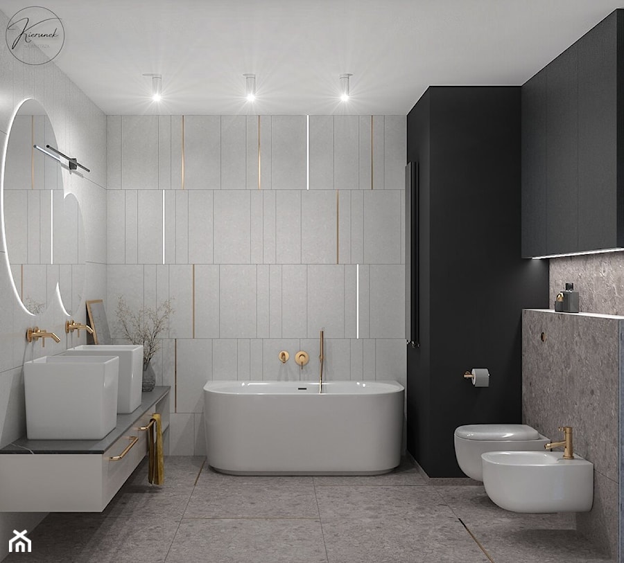 Szara łazienka z płytkami lastryko - Łazienka, styl nowoczesny - zdjęcie od Kierunek na Wnętrza