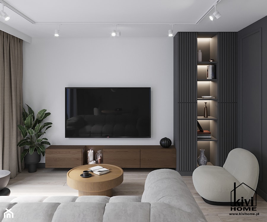 Projekt ściany telewizyjnej - zdjęcie od Kivi Home - projektowanie wnętrz