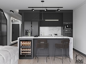 Projekt kuchni z frezowanymi frontami i wzorem marmuru - zdjęcie od Kivi Home - projektowanie wnętrz