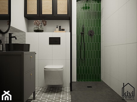 Aranżacje wnętrz - Łazienka: Mała łazienka z mocnym akcentem zielonych płytek - Kivi Home - projektowanie wnętrz. Przeglądaj, dodawaj i zapisuj najlepsze zdjęcia, pomysły i inspiracje designerskie. W bazie mamy już prawie milion fotografii!