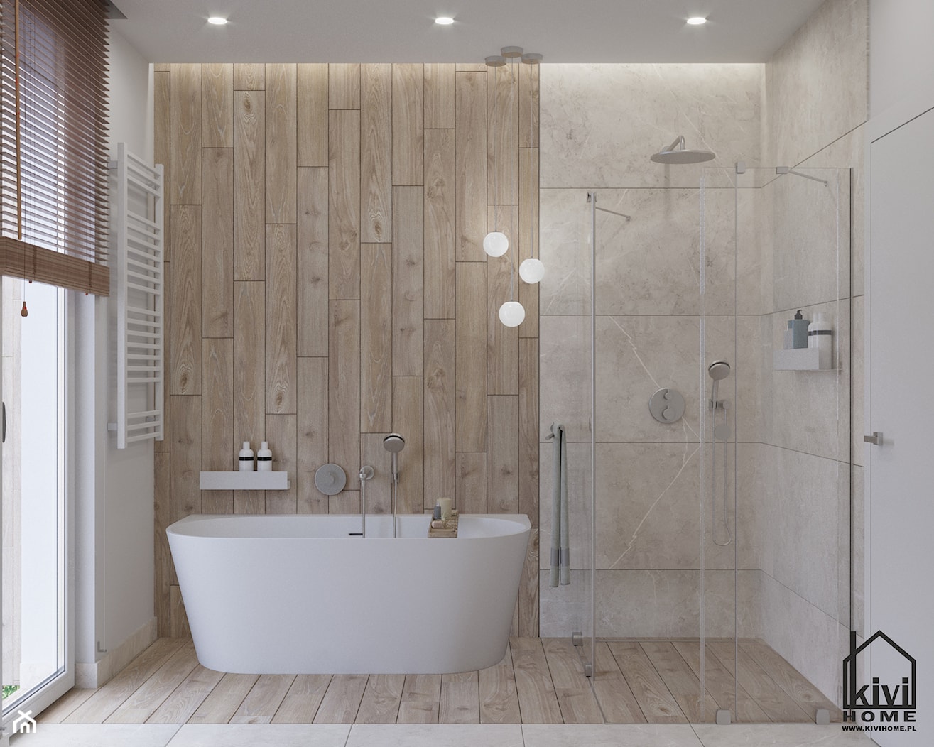 łazienka z wanną i prysznicem - zdjęcie od Kivi Home - projektowanie wnętrz - Homebook