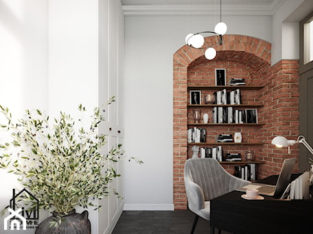 Aranżacje wnętrz - Biuro: Gabinet z motywem cegły - Kivi Home - projektowanie wnętrz. Przeglądaj, dodawaj i zapisuj najlepsze zdjęcia, pomysły i inspiracje designerskie. W bazie mamy już prawie milion fotografii!