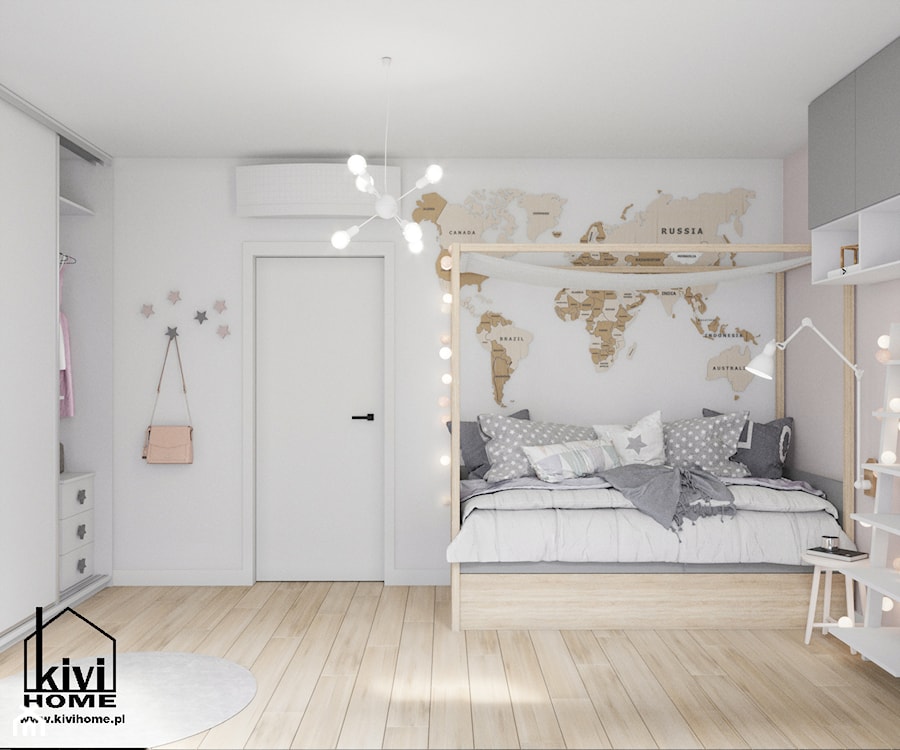 Pokój dziewczynki z motywem mapy świata - zdjęcie od Kivi Home - projektowanie wnętrz