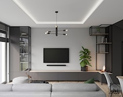 ściana tv w salonie - zdjęcie od Kivi Home - projektowanie wnętrz - Homebook