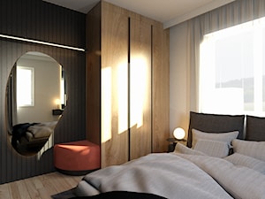 sypialnia z organicznym lustrem i akcentem pomarańczu - zdjęcie od Sędzicka - architekt, projektowanie wnętrz