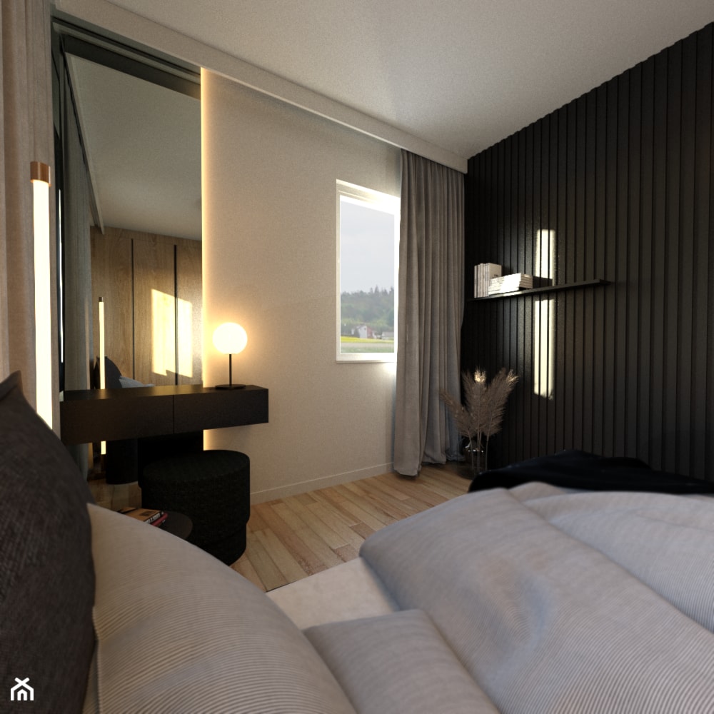 sypialnia z toaletką i panelami 3D - zdjęcie od Sędzicka - architekt, projektowanie wnętrz - Homebook