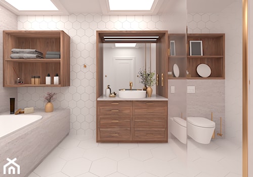 Łazienka ze złotymi dodatkami - Łazienka, styl nowoczesny - zdjęcie od InHouse-Design