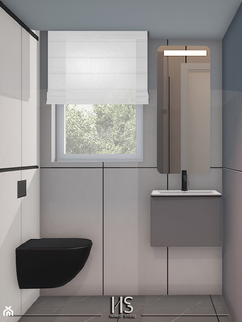 Minimalistyczna, szara łazienka z prysznicem - zdjęcie od Honest Studio projektowanie wnętrz - Homebook