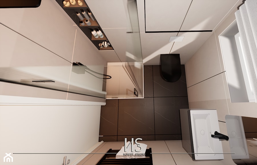 Minimalistyczna, szara łazienka z prysznicem - zdjęcie od Honest Studio projektowanie wnętrz