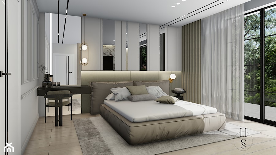 Sypialnia ze strefą spa i kominkiem - zdjęcie od Honest Studio projektowanie wnętrz