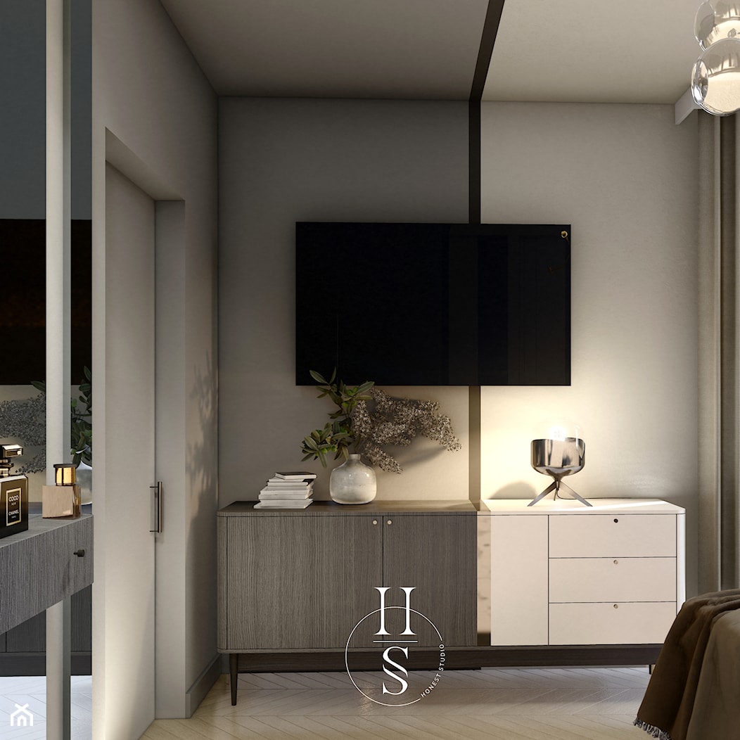 Sypialnia z wydzieloną garderobą - zdjęcie od Honest Studio projektowanie wnętrz - Homebook