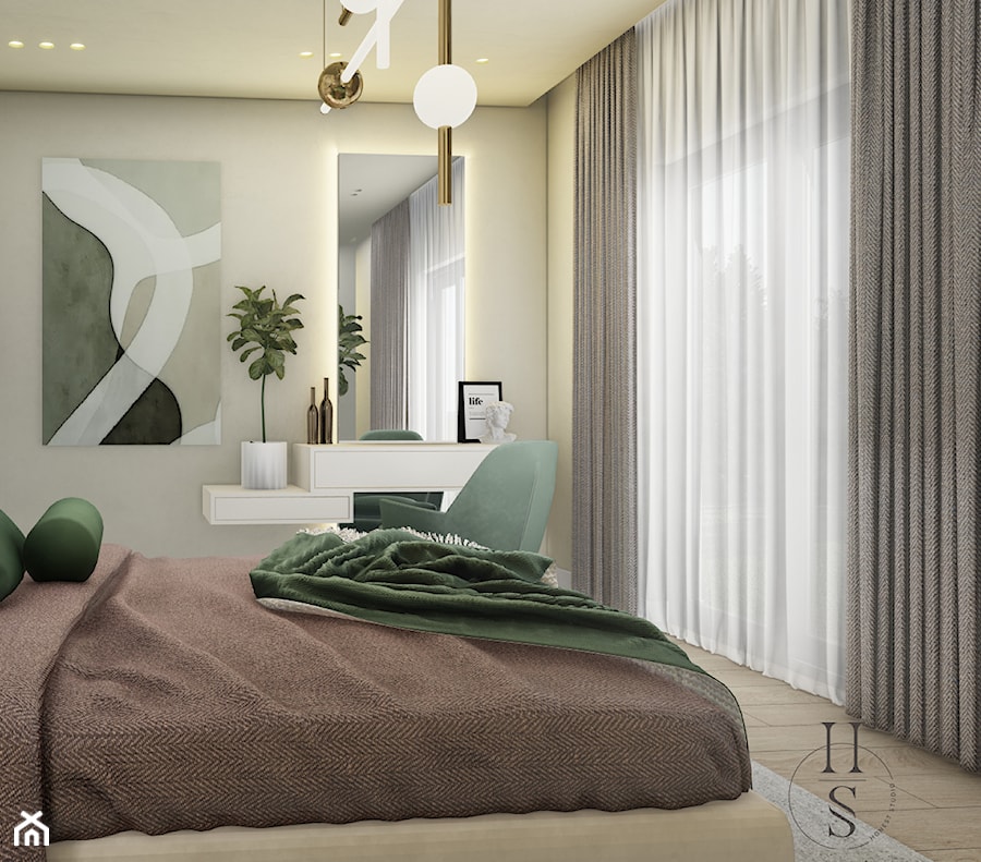 Sypialnia z butelkową zielenią - zdjęcie od Honest Studio projektowanie wnętrz