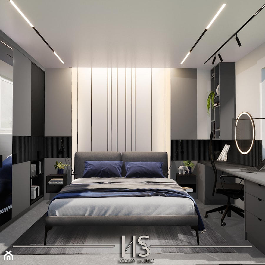 Sypialnia z miejscem do pracy - zdjęcie od Honest Studio projektowanie wnętrz