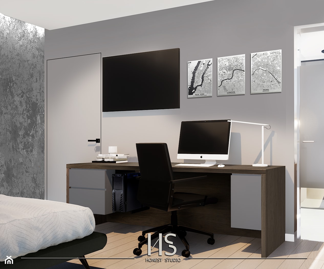 Nowoczesna sypialnia z biurem - zdjęcie od Honest Studio projektowanie wnętrz - Homebook