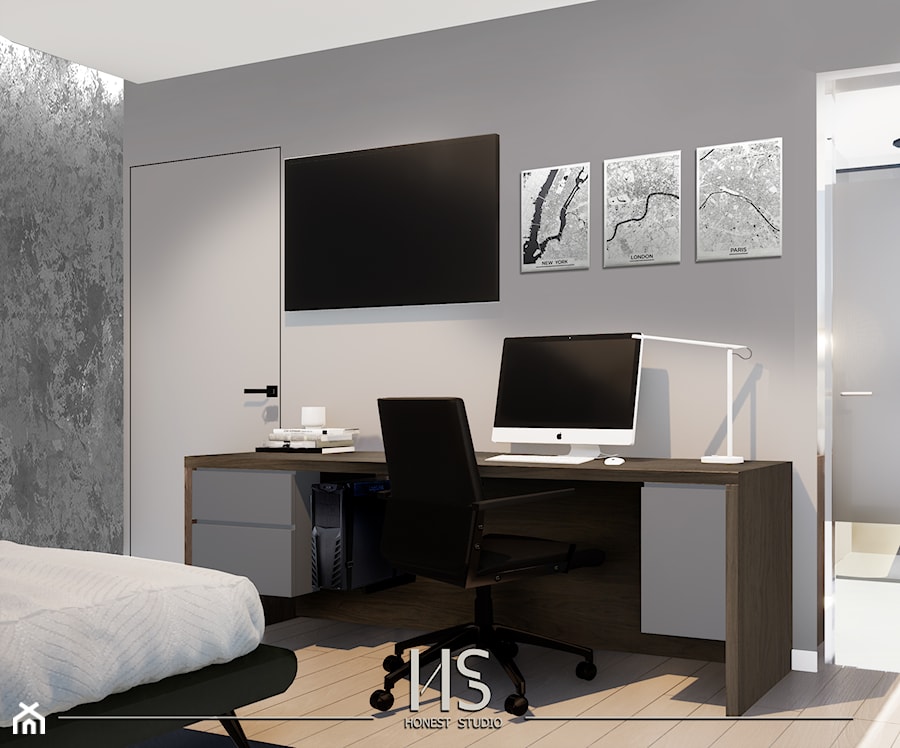 Nowoczesna sypialnia z biurem - zdjęcie od Honest Studio projektowanie wnętrz