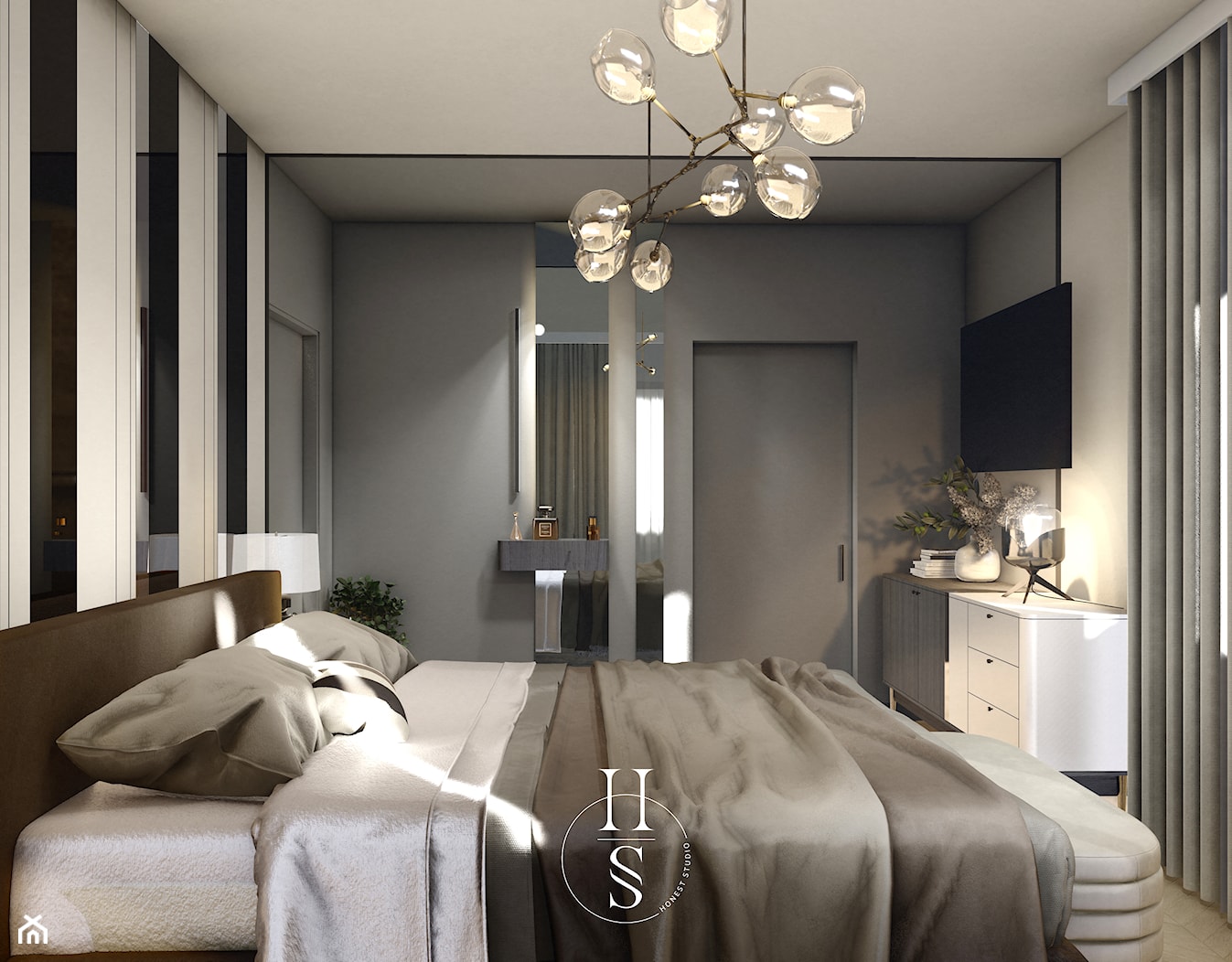 Sypialnia z wydzieloną garderobą - zdjęcie od Honest Studio projektowanie wnętrz - Homebook