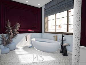 Bordowa łazienka z wanną wolnostojącą - zdjęcie od Honest Studio projektowanie wnętrz
