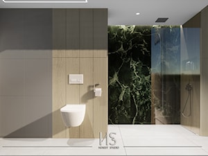 Łazienka z zielonym dodatkiem i wolnostojącą wanną. - zdjęcie od Honest Studio projektowanie wnętrz