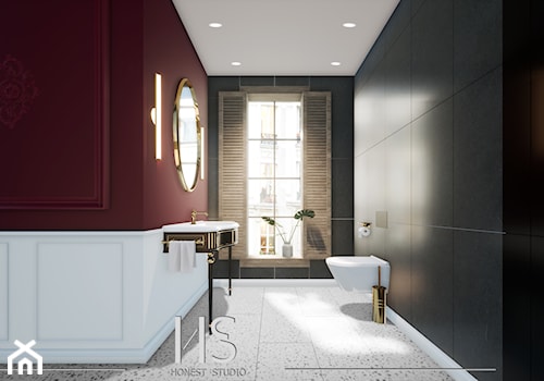 Bordowa łazienka z wanną wolnostojącą - zdjęcie od Honest Studio projektowanie wnętrz