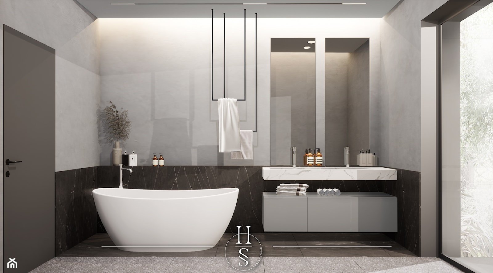 Łazienka z wolnostojącą wanna i prysznicem - zdjęcie od Honest Studio projektowanie wnętrz - Homebook