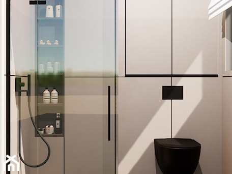 Aranżacje wnętrz - Łazienka: Minimalistyczna, szara łazienka z prysznicem - Honest Studio projektowanie wnętrz. Przeglądaj, dodawaj i zapisuj najlepsze zdjęcia, pomysły i inspiracje designerskie. W bazie mamy już prawie milion fotografii!