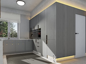 Beżowa kuchnia z salonem - zdjęcie od Honest Studio projektowanie wnętrz