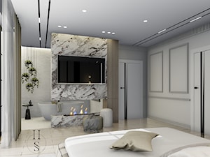 Sypialnia ze strefą spa i kominkiem - zdjęcie od Honest Studio projektowanie wnętrz