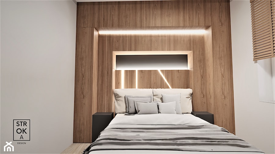 Zabudowa nad łóżkiem - sypialnia - zdjęcie od Stroka Design Architekt Wnętrz Projektowanie & Home Staging