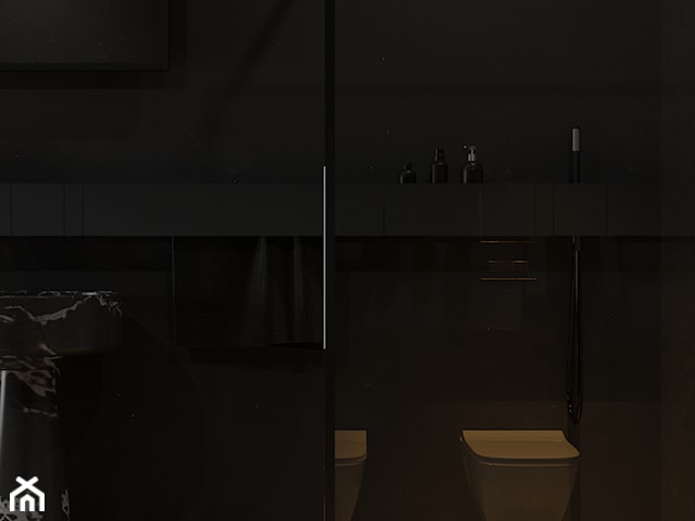 Minimalistyczna ciemna łazienka z umywalkami wolnostojącymi