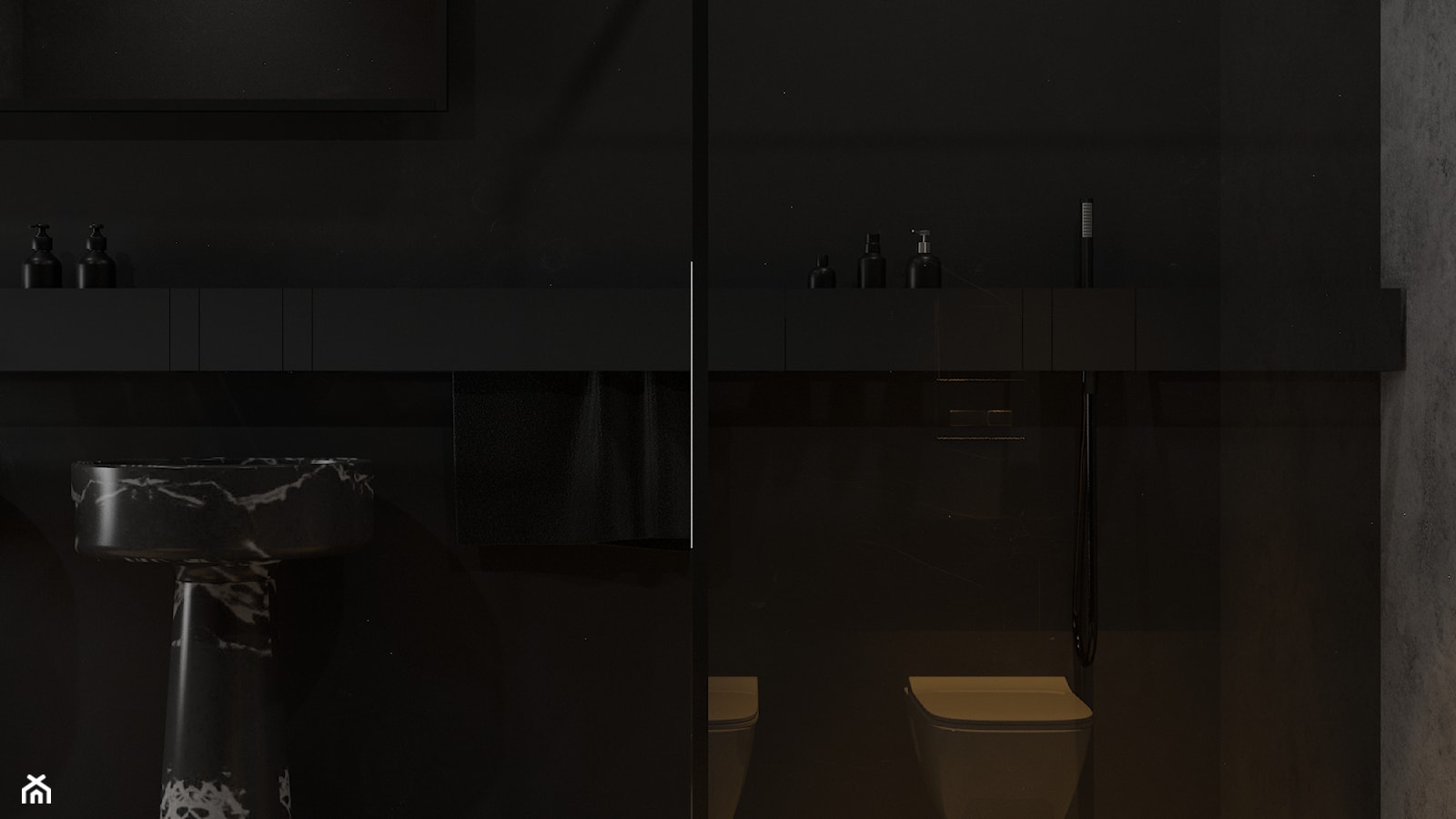 Minimalistyczna ciemna łazienka z umywalkami wolnostojącymi - zdjęcie od VISIT HOME - Homebook
