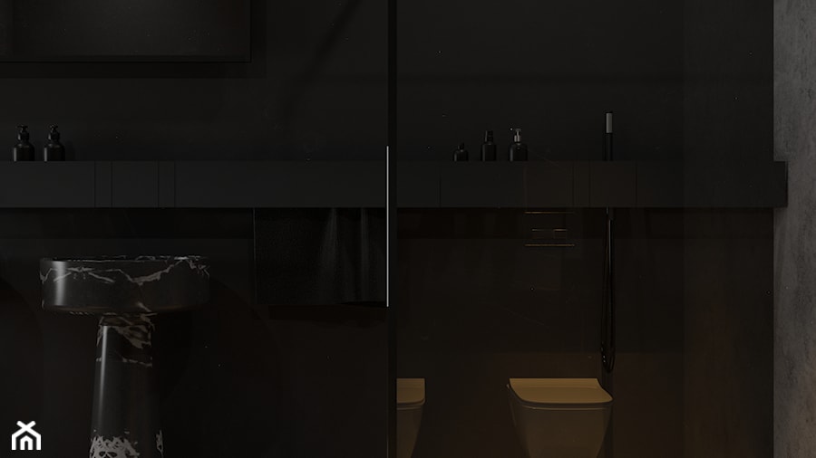 Minimalistyczna ciemna łazienka z umywalkami wolnostojącymi - zdjęcie od VISIT HOME