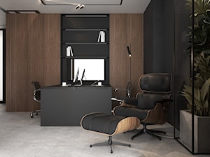 Klimatyczne męskie domowe biuro z akcentem roślinnym - dark home office - zdjęcie od VISIT HOME