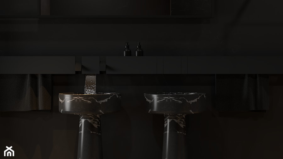 Minimalistyczna ciemna łazienka z umywalkami wolnostojącymi - zdjęcie od VISIT HOME