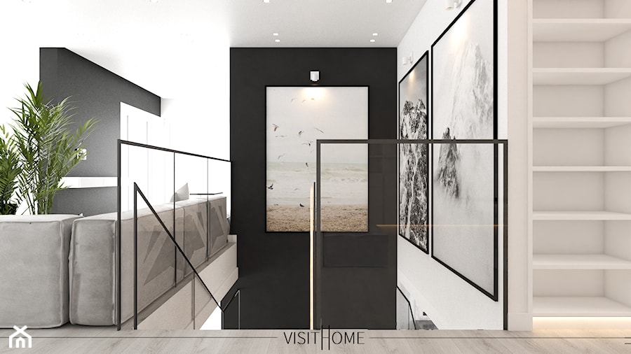 Dom z antresolą - nowoczesny korytarz w kolorze czarno białym - zdjęcie od VISIT HOME