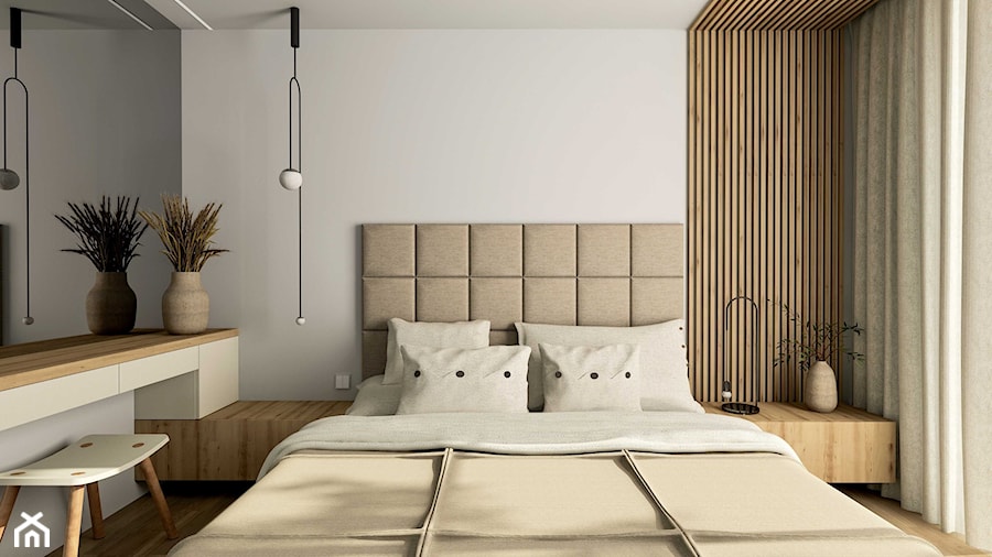 Łóżko - Sypialnia w beżu - zdjęcie od Dim Projekt - Paulina Obrębska