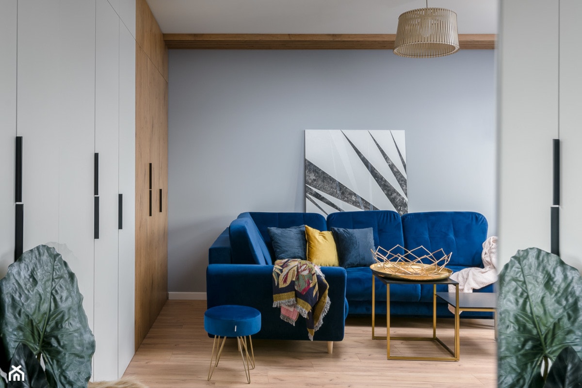 Salon z granatową kanapą. - zdjęcie od Marta Kapłan Architekt - Homebook