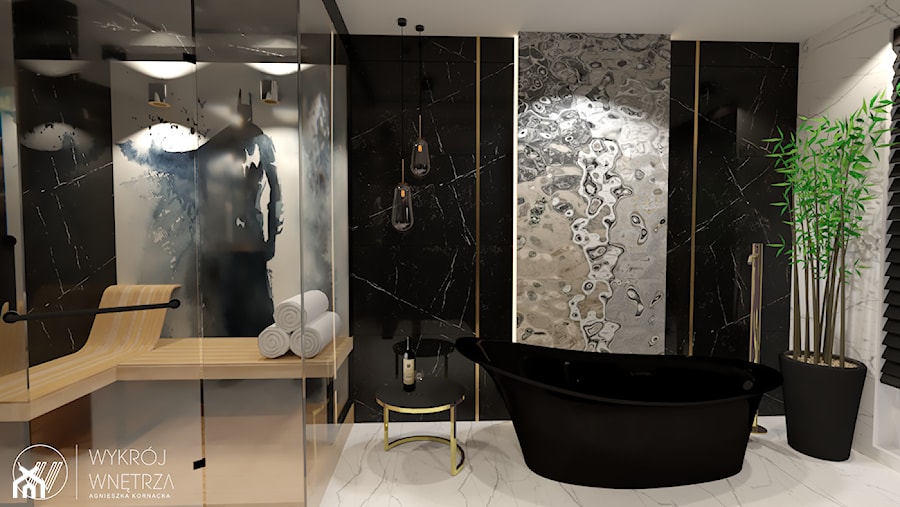 Ciemna łazienka Glamour z sauną i Superhero - zdjęcie od Agnieszka Kornacka - Wykrój Wnętrza