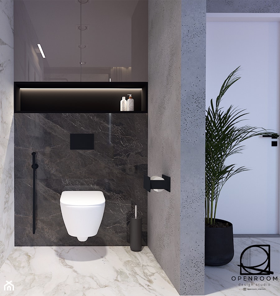 Toaleta z czarnymi dodatkami - zdjęcie od Open Room Projekty Wnętrz
