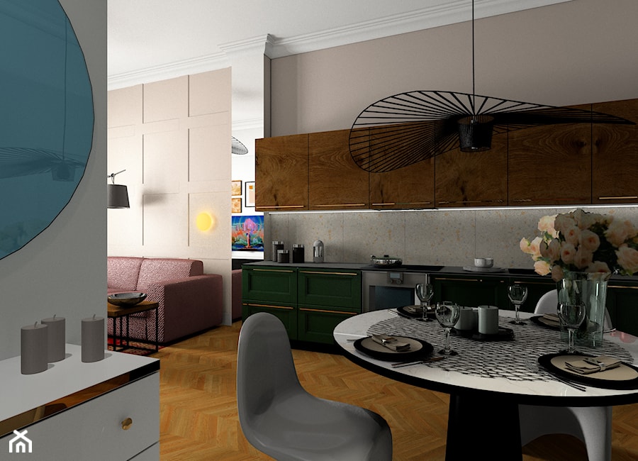 Eklektyczny salon z aneksem kuchennym 2.0 - zdjęcie od Make Design Easier