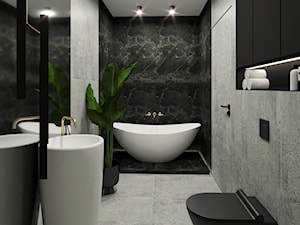 Elegancka łazienka z wolnostojącą wanną w ciemnym wydaniu 🖤 - zdjęcie od gomulkadesign