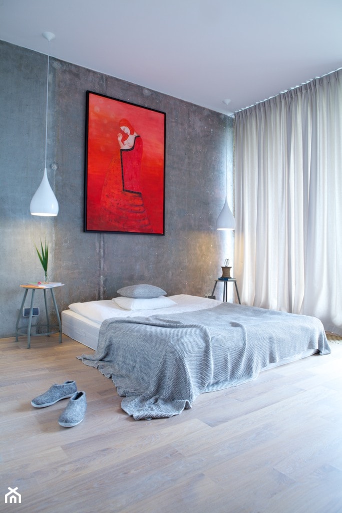 Ekopark - Średnia szara sypialnia, styl minimalistyczny - zdjęcie od ideArchitektura