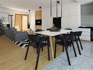 WNĘTRZA BLIŹNIAKA - Średnia jadalnia w salonie w kuchni, styl nowoczesny - zdjęcie od 90 stopni architekci