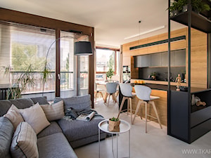 Mieszkanie 54 m2 - Mały biały salon z kuchnią z jadalnią, styl nowoczesny - zdjęcie od TK Architekci
