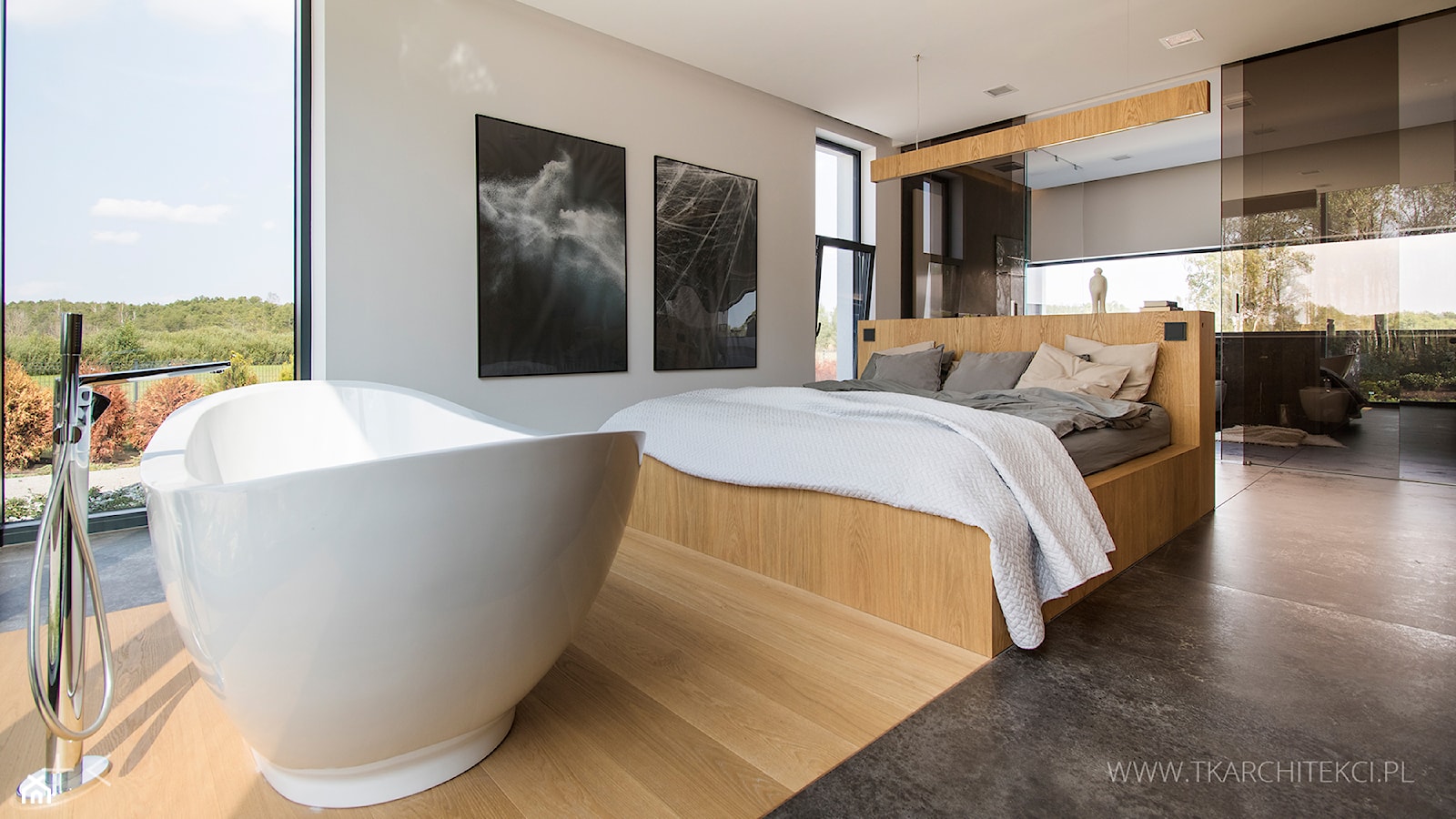 sypialnia połączona z łazienką - zdjęcie od TK Architekci - Homebook