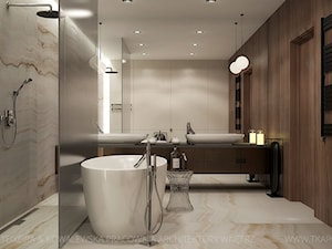 dom jednorodzinny - Średnia beżowa brązowa łazienka jako salon kąpielowy bez okna, styl nowoczesny - zdjęcie od TK Architekci