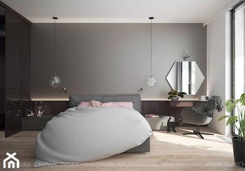 Średnia duża szara sypialnia, styl nowoczesny - zdjęcie od TK Architekci