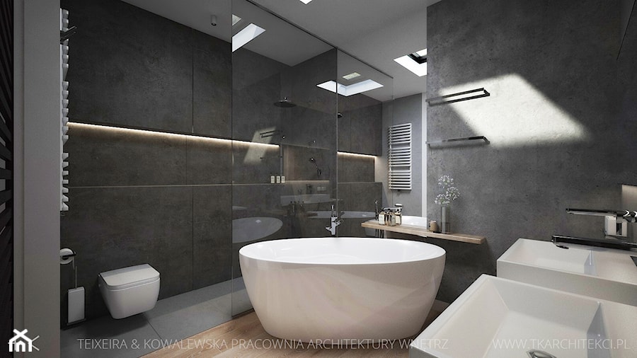 Średnia duża z dwoma umywalkami łazienka, styl nowoczesny - zdjęcie od TK Architekci