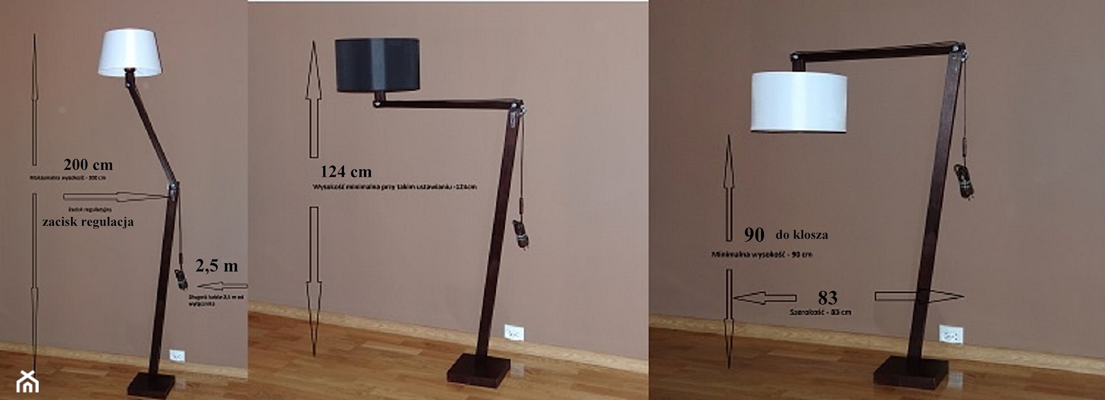 lampa podłogowa z możliwością regulacji ramienia - zdjęcie od Drewlamp - Homebook