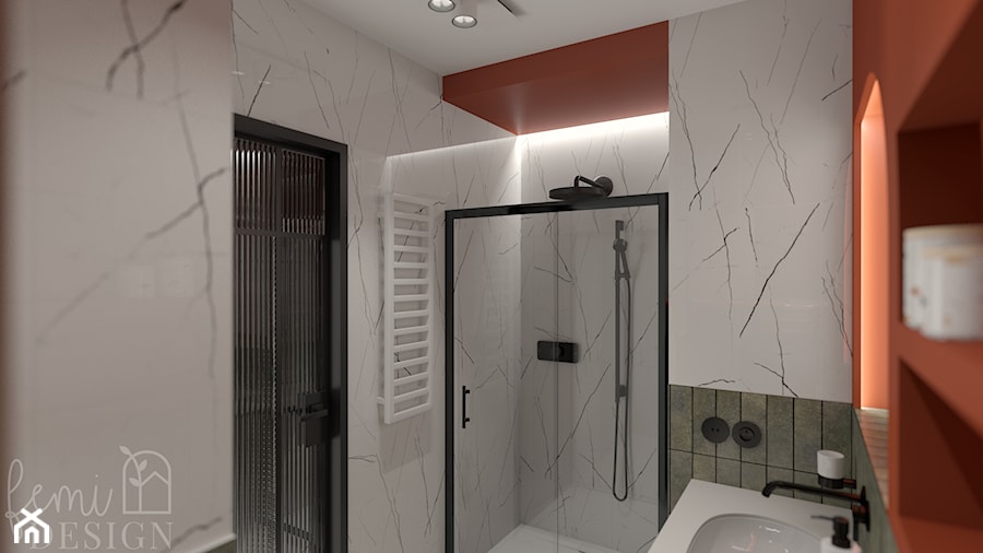Łazienka z pomarańczowym akcentem - zdjęcie od FemiDesign